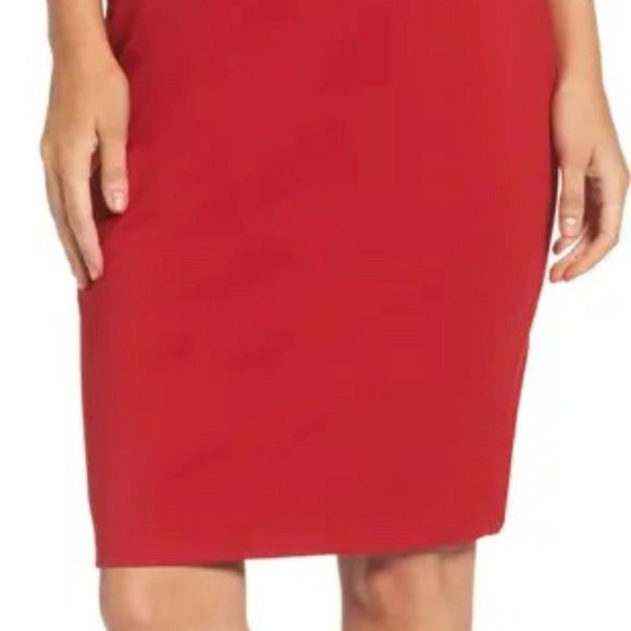 Taylor(Dillards) Perfect ❤️ Dress Velvet Trim Crepe Sheath Dress in Scarlet RED - Picture 3 of 8